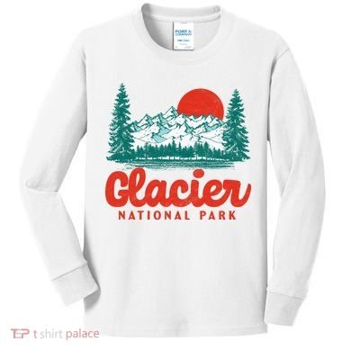 Retro Glacier National Park 80's Mountain Kids Long Sleeve Shirt