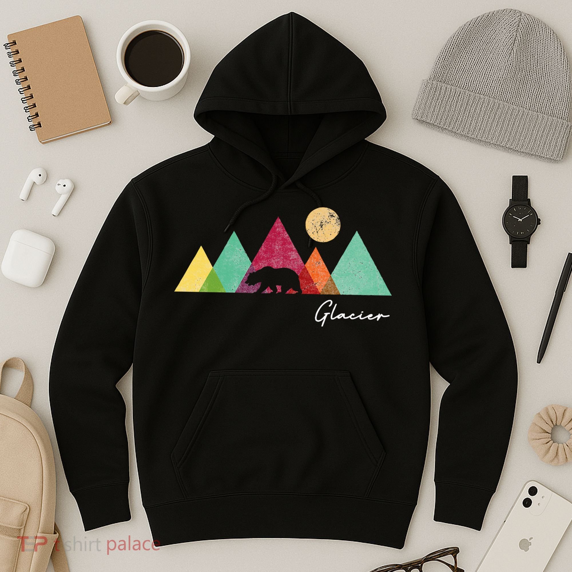 Retro Glacier National Park Montana Hoodie