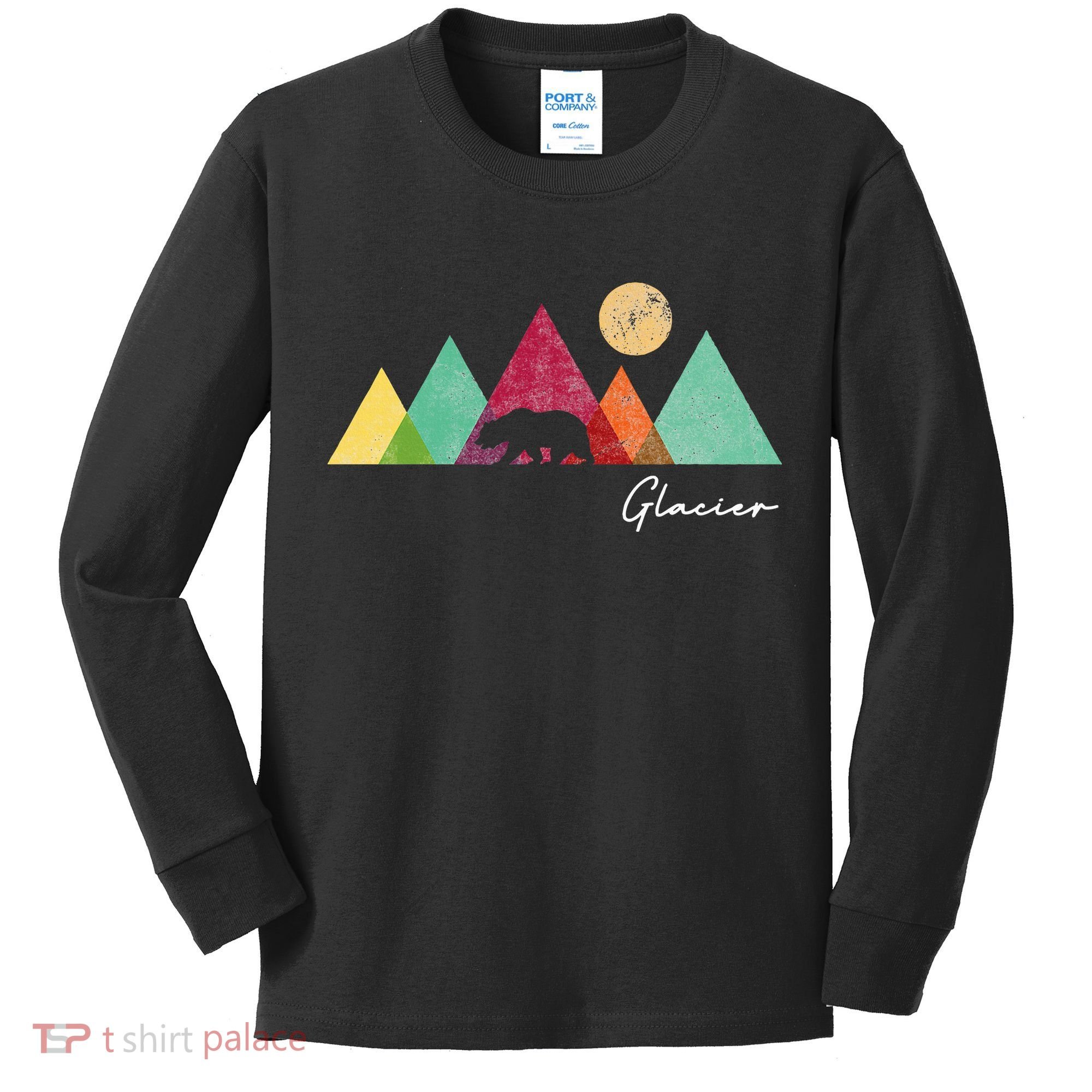 Retro Glacier National Park Montana Kids Long Sleeve Shirt