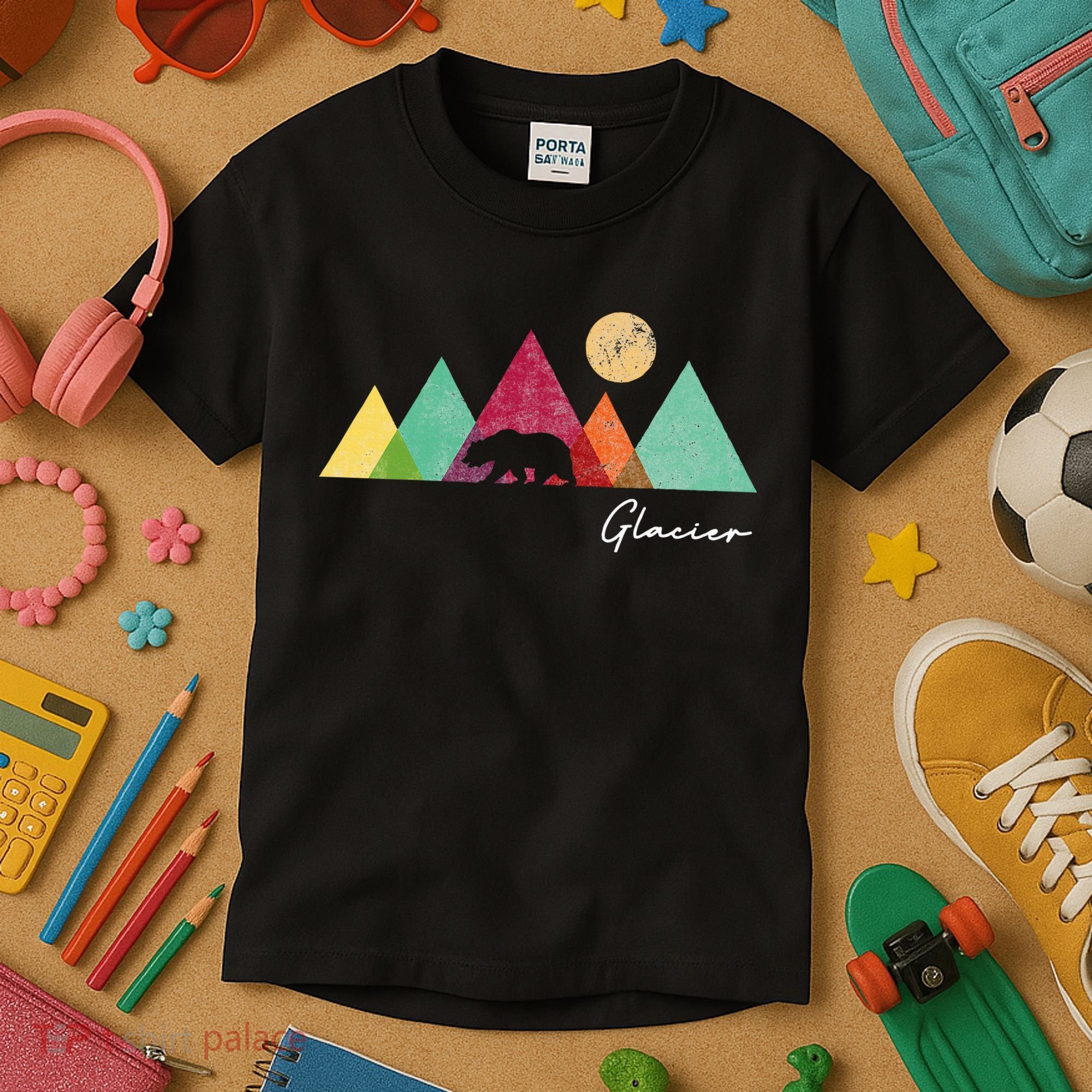 Retro Glacier National Park Montana Kids T-Shirt