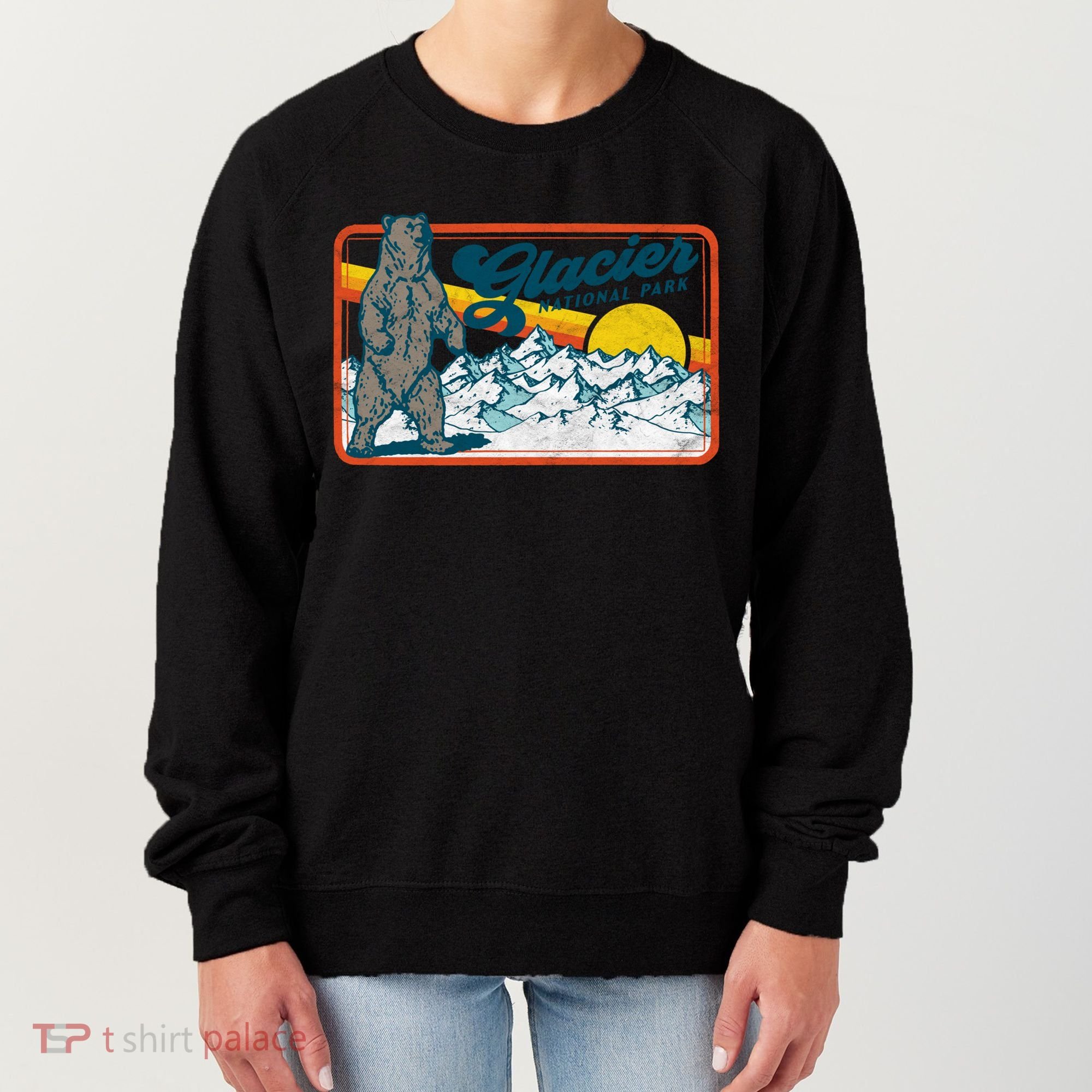 Retro Glacier National Park 80's Bear Graphic 80s Meaningful Gift Women's Sweatshirt