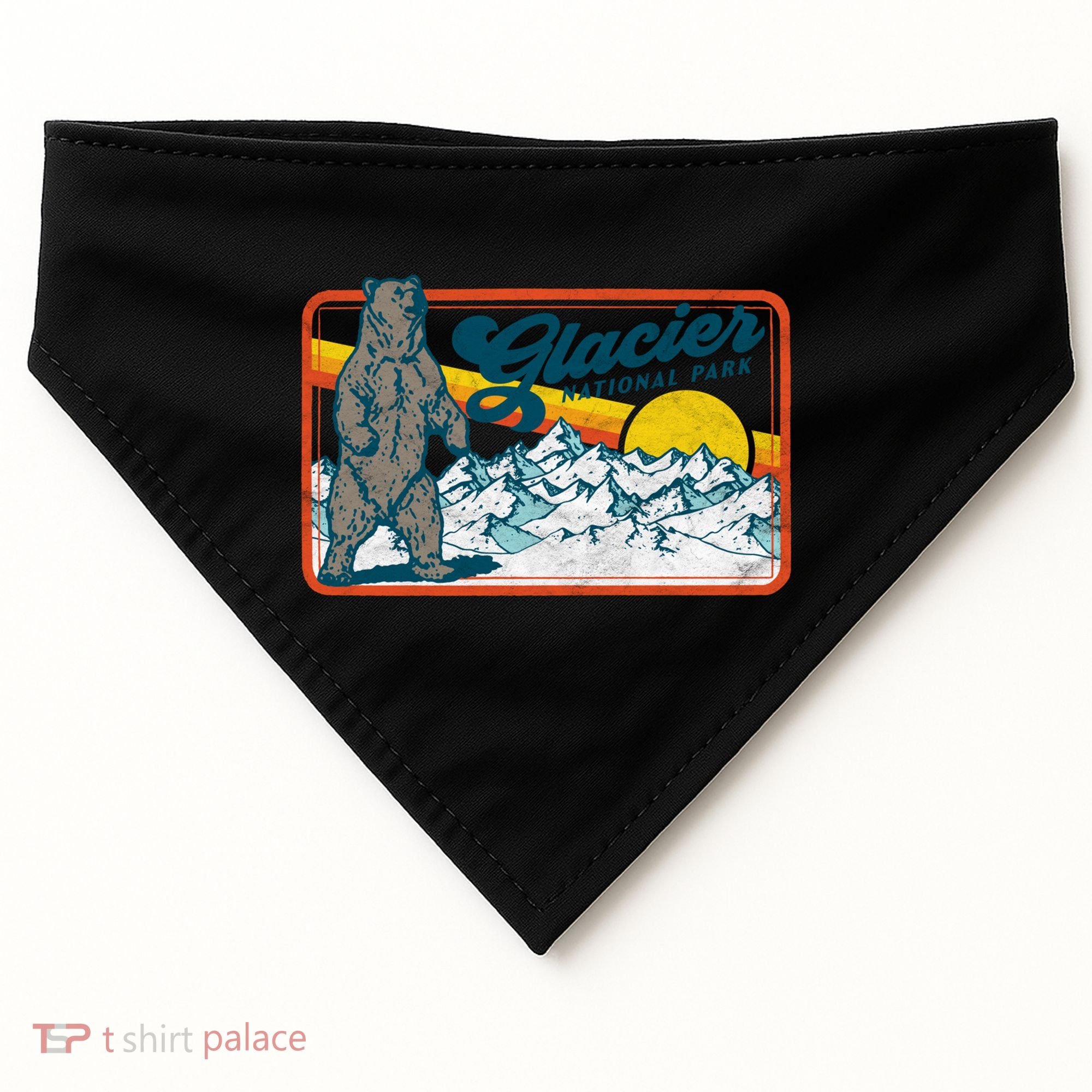 Retro Glacier National Park 80's Bear Graphic 80s Meaningful Gift USA-Made Doggie Bandana