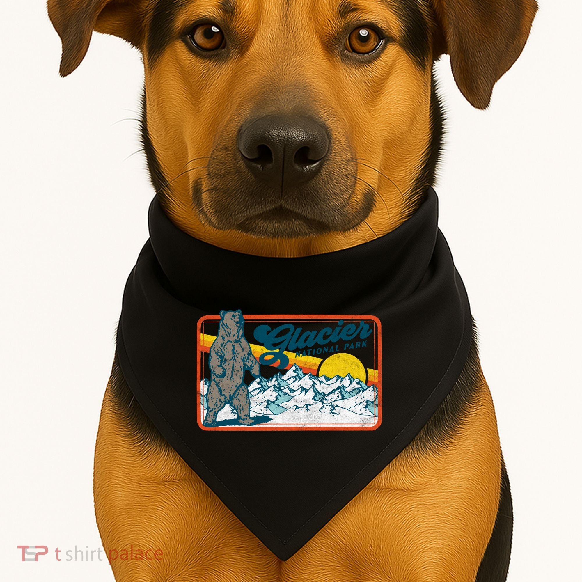 Retro Glacier National Park 80's Bear Graphic 80s Meaningful Gift USA-Made Doggie Bandana
