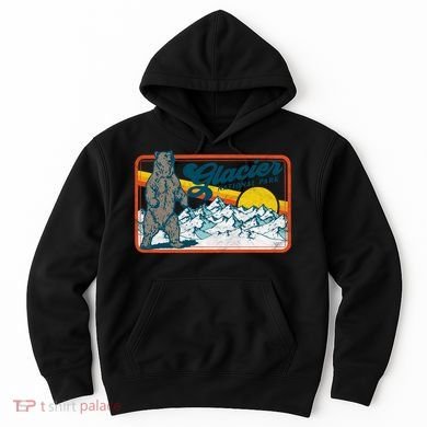 Retro Glacier National Park 80's Bear Graphic 80s Meaningful Gift Hoodie