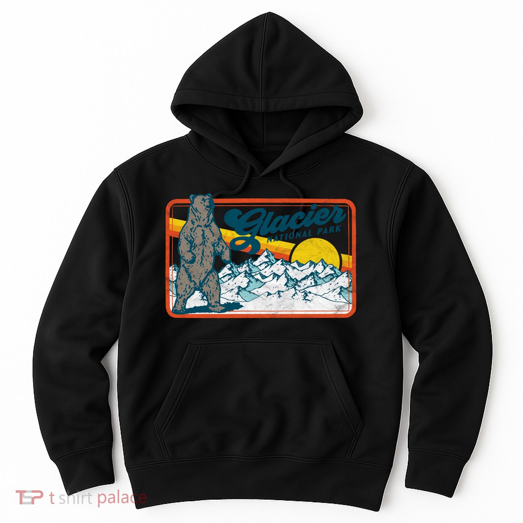 Retro Glacier National Park 80's Bear Graphic 80s Meaningful Gift Hoodie