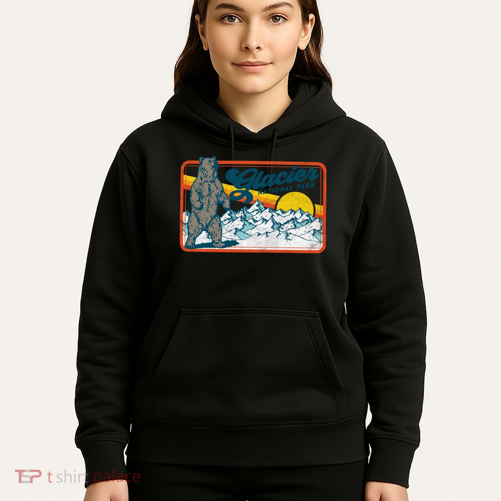 Retro Glacier National Park 80's Bear Graphic 80s Meaningful Gift Hoodie