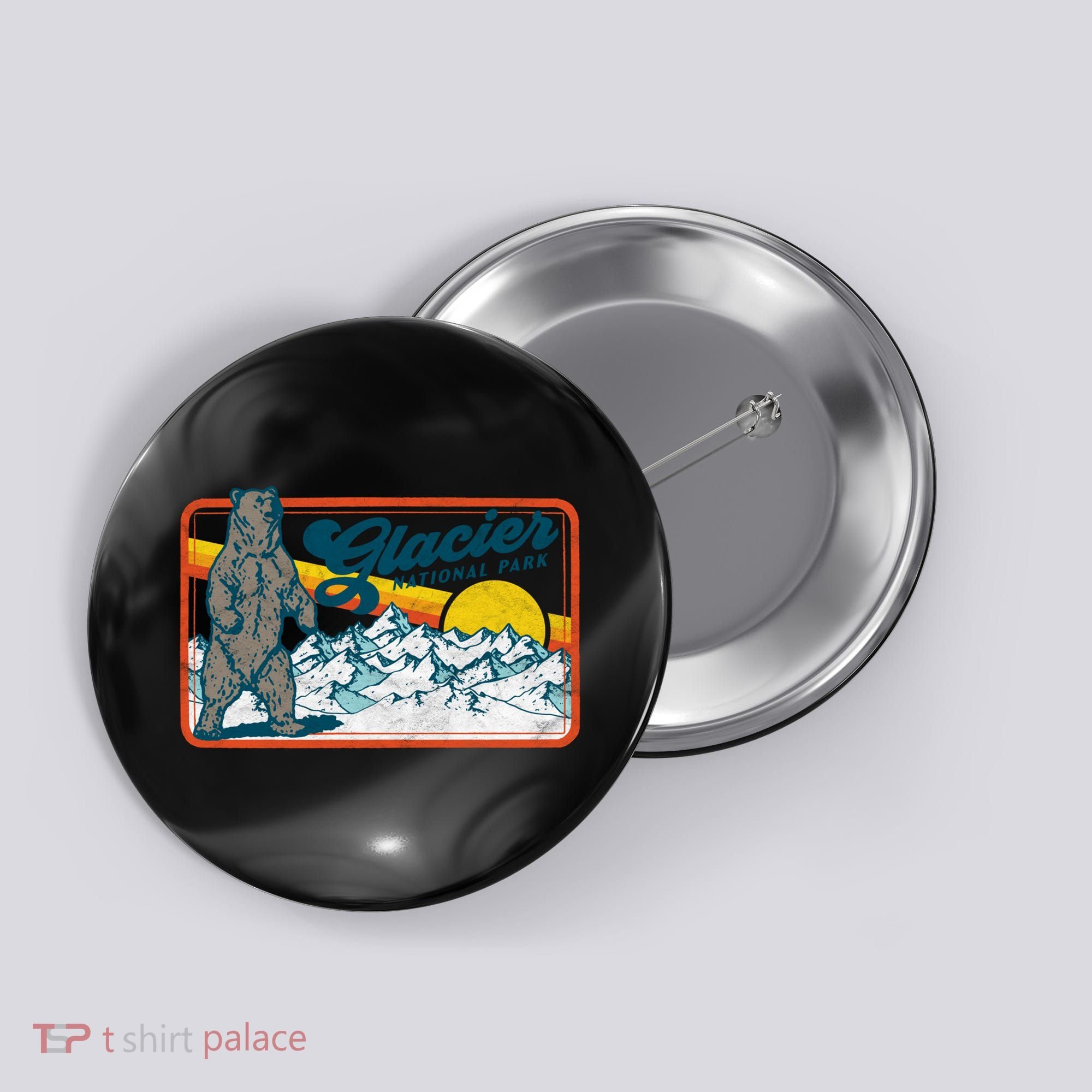 Retro Glacier National Park 80's Bear Graphic 80s Meaningful Gift Button
