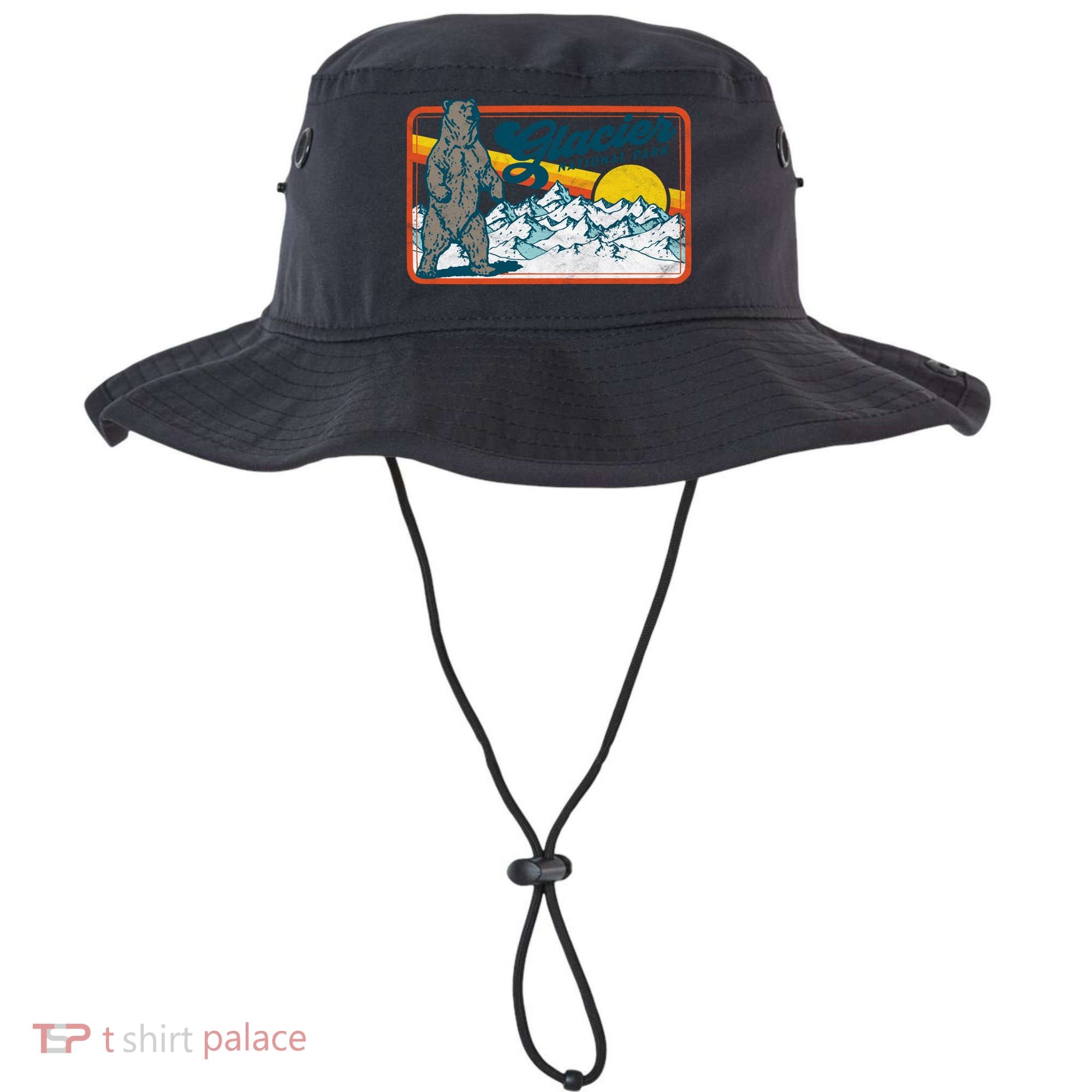 Retro Glacier National Park 80's Bear Graphic 80s Meaningful Gift Bucket Hat