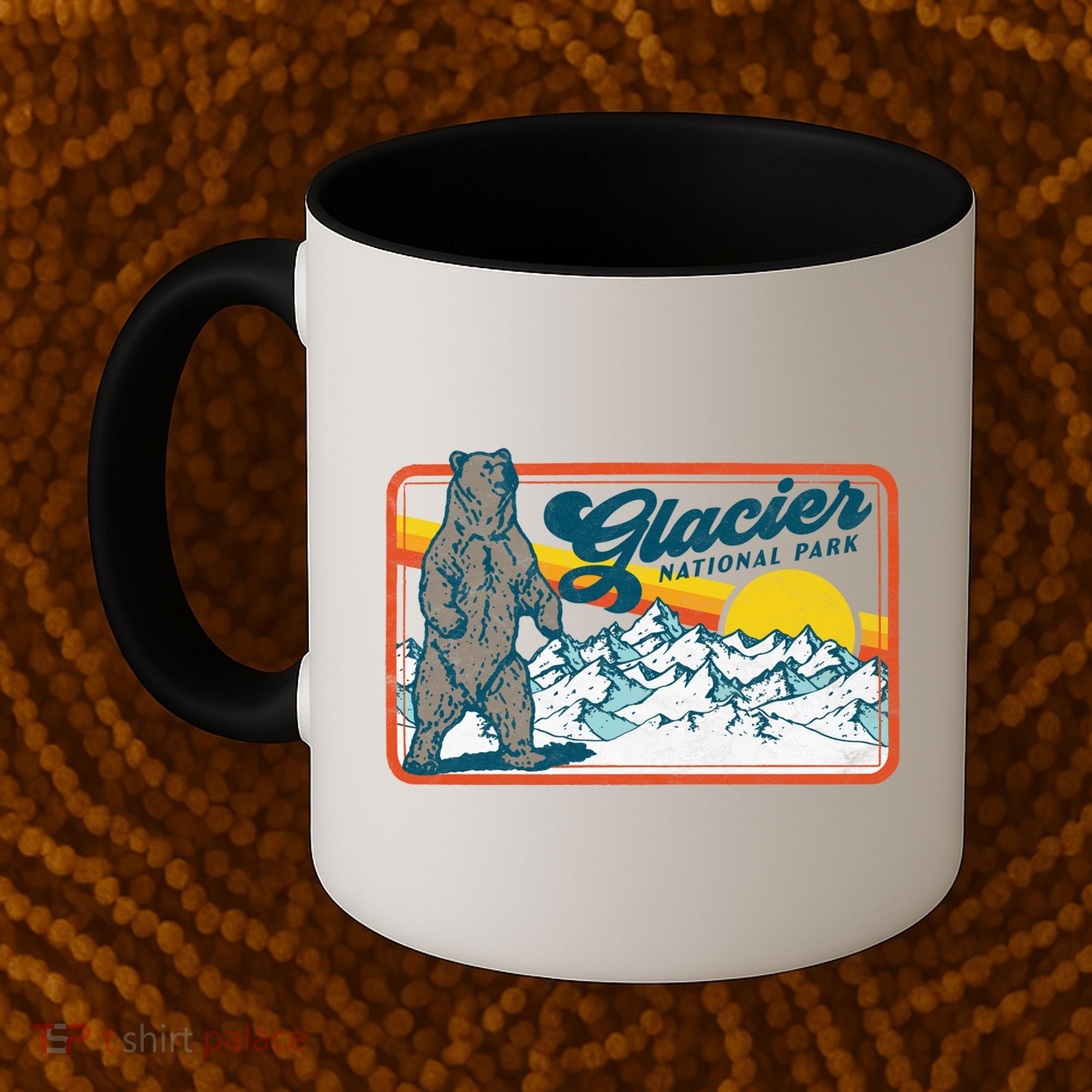 Retro Glacier National Park 80's Bear Graphic 80s Meaningful Gift Coffee Mug