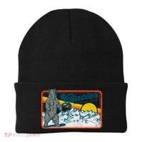 Retro Glacier National Park 80's Bear Graphic 80s Meaningful Gift Beanie thumb 0