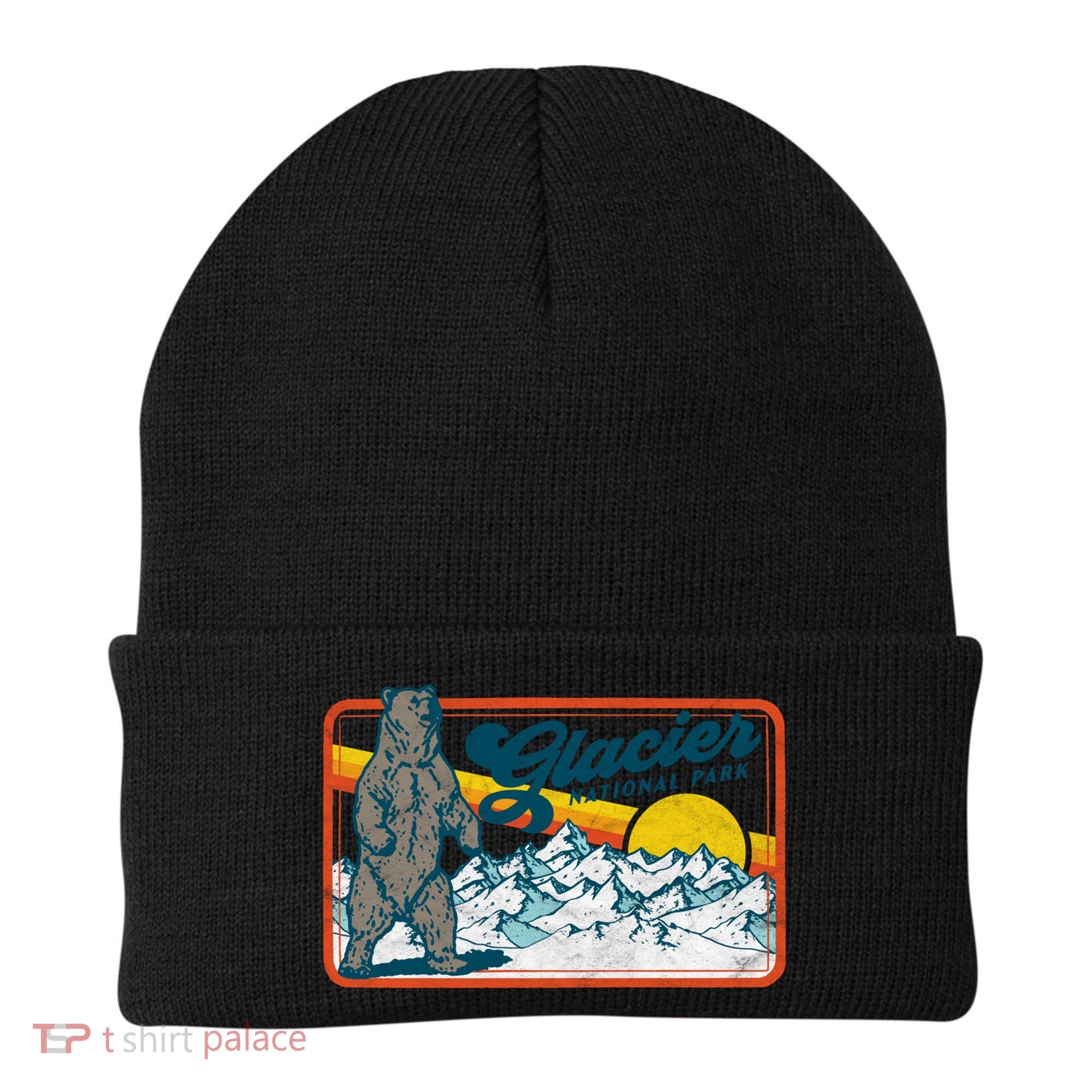 Retro Glacier National Park 80's Bear Graphic 80s Meaningful Gift Beanie