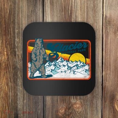 Retro Glacier National Park 80's Bear Graphic 80s Meaningful Gift Coaster