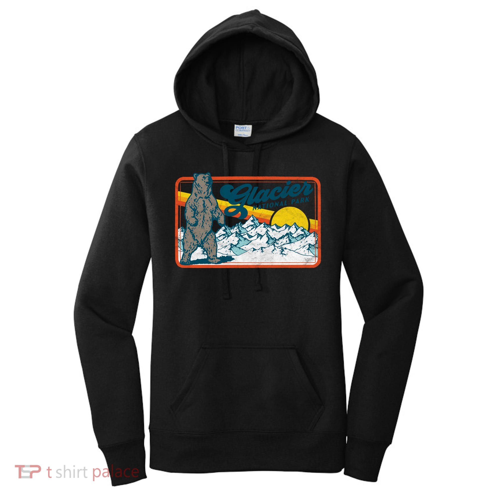 Retro Glacier National Park 80's Bear Graphic 80s Meaningful Gift Women's Hoodie