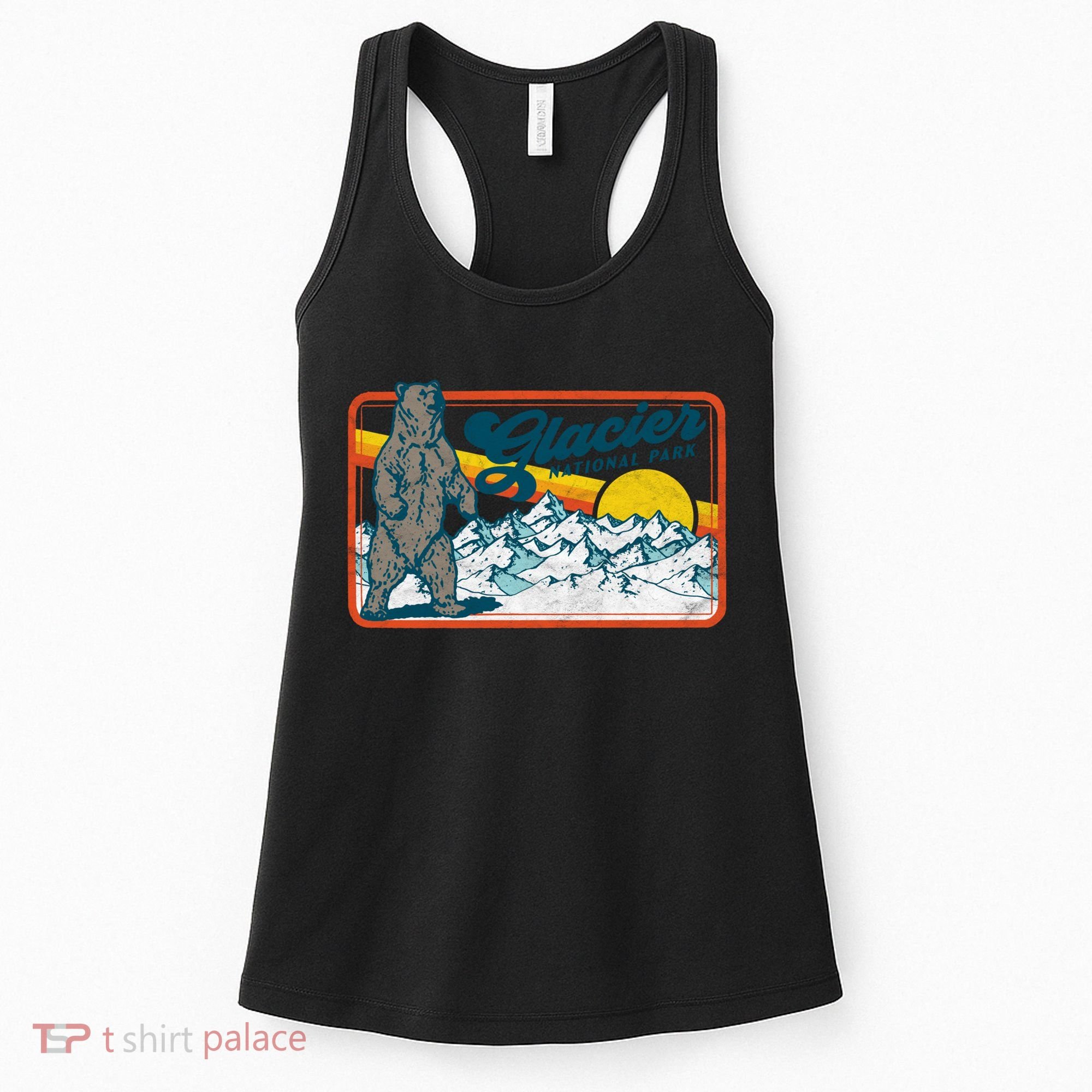 Retro Glacier National Park 80's Bear Graphic 80s Meaningful Gift Women's Tank Top