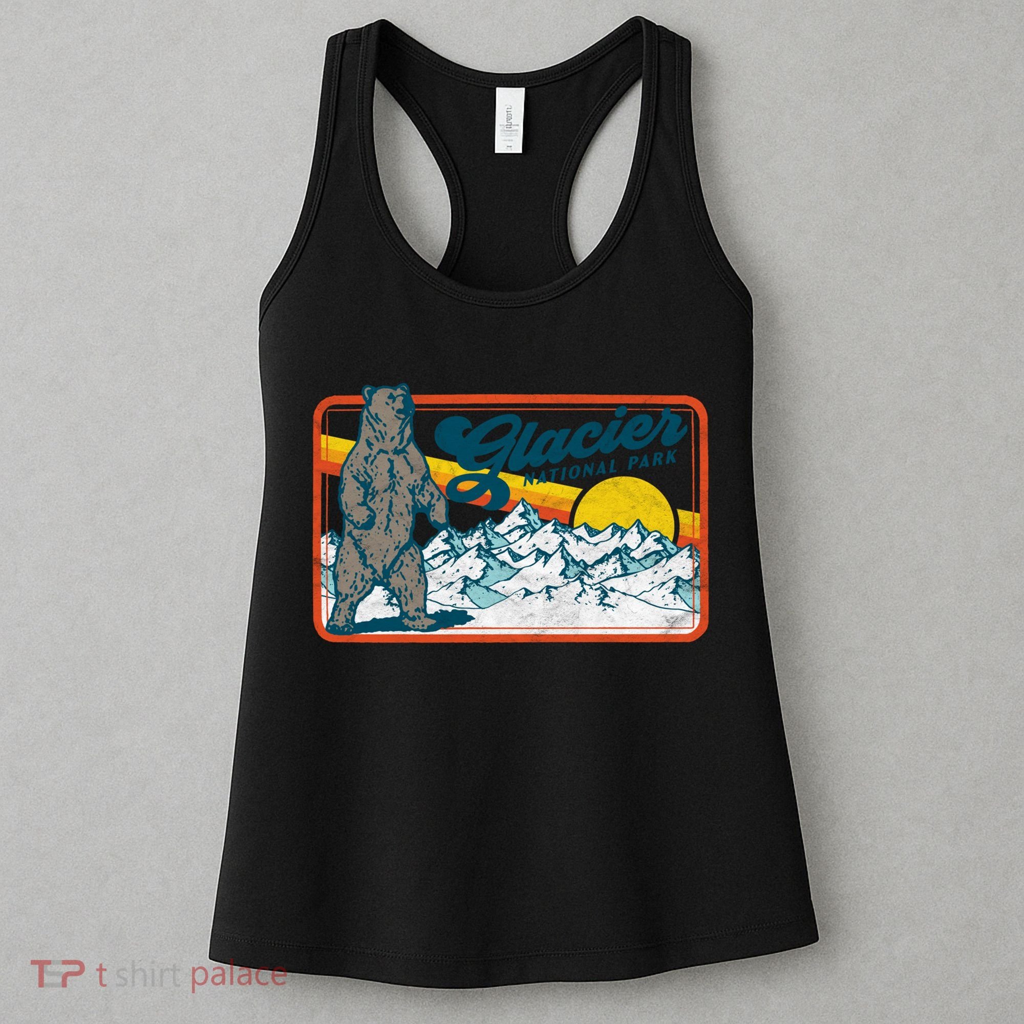 Retro Glacier National Park 80's Bear Graphic 80s Meaningful Gift Women's Tank Top