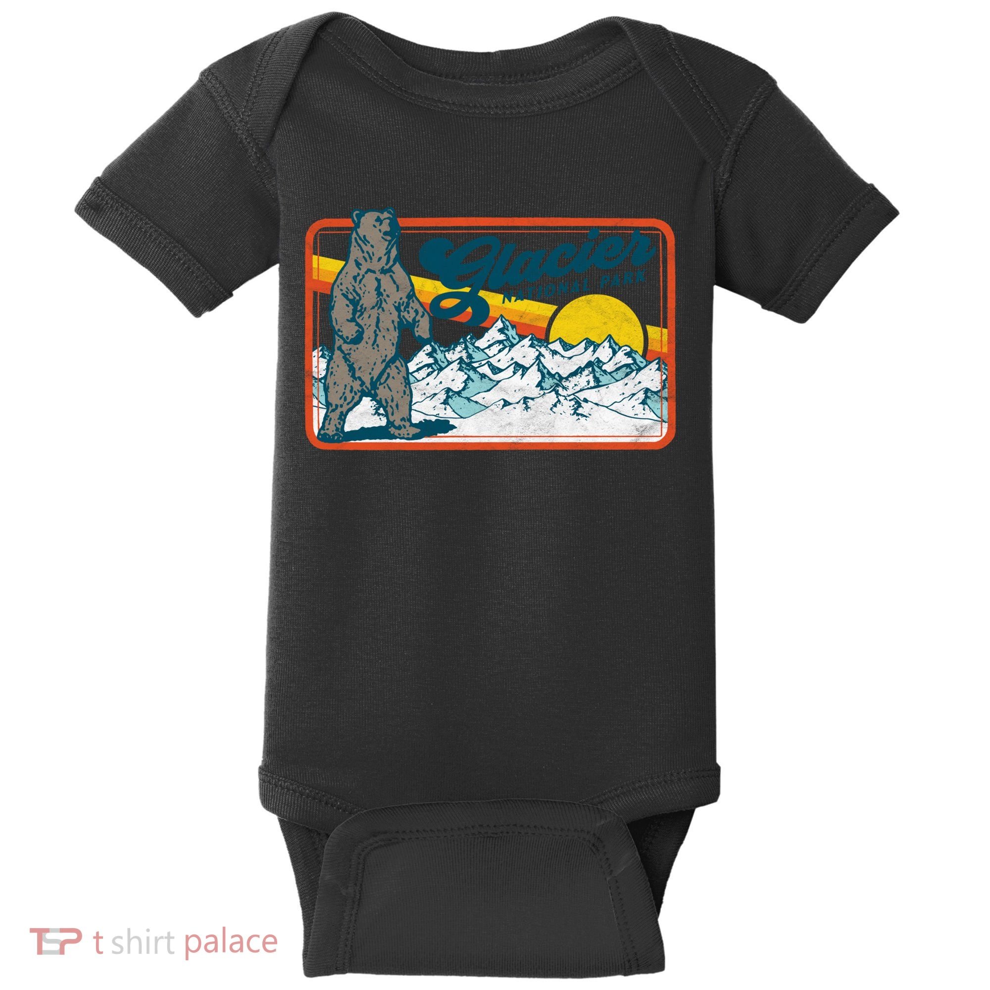 Retro Glacier National Park 80's Bear Graphic 80s Meaningful Gift Baby Bodysuit