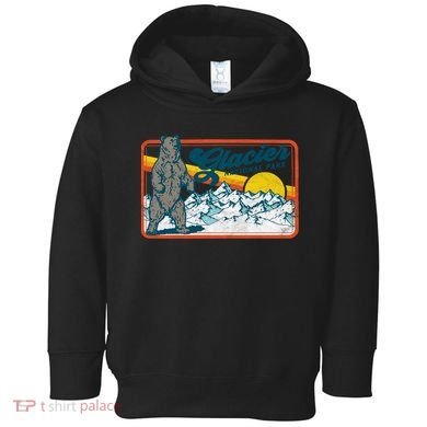 Retro Glacier National Park 80's Bear Graphic 80s Meaningful Gift Toddler Hoodie