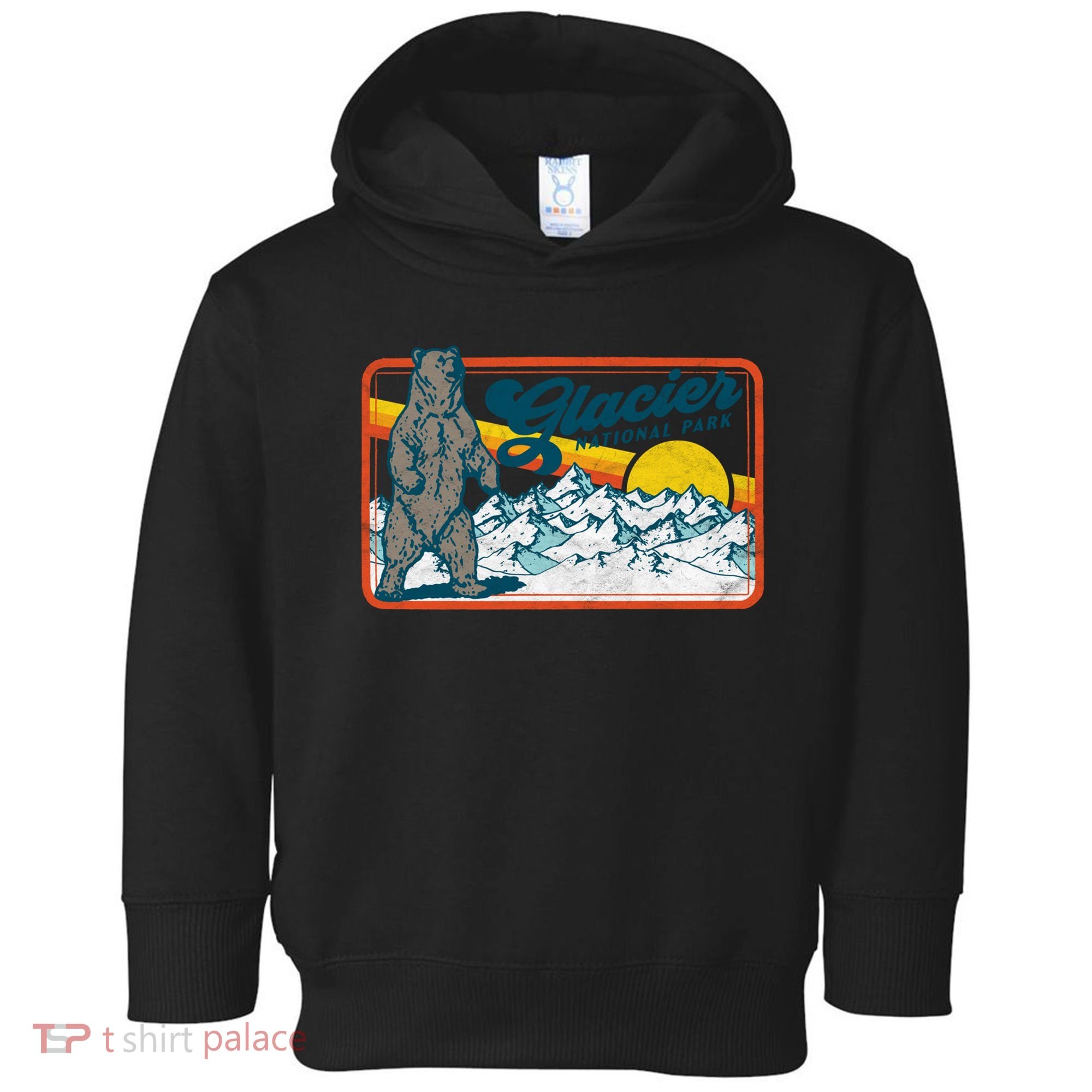 Retro Glacier National Park 80's Bear Graphic 80s Meaningful Gift Toddler Hoodie