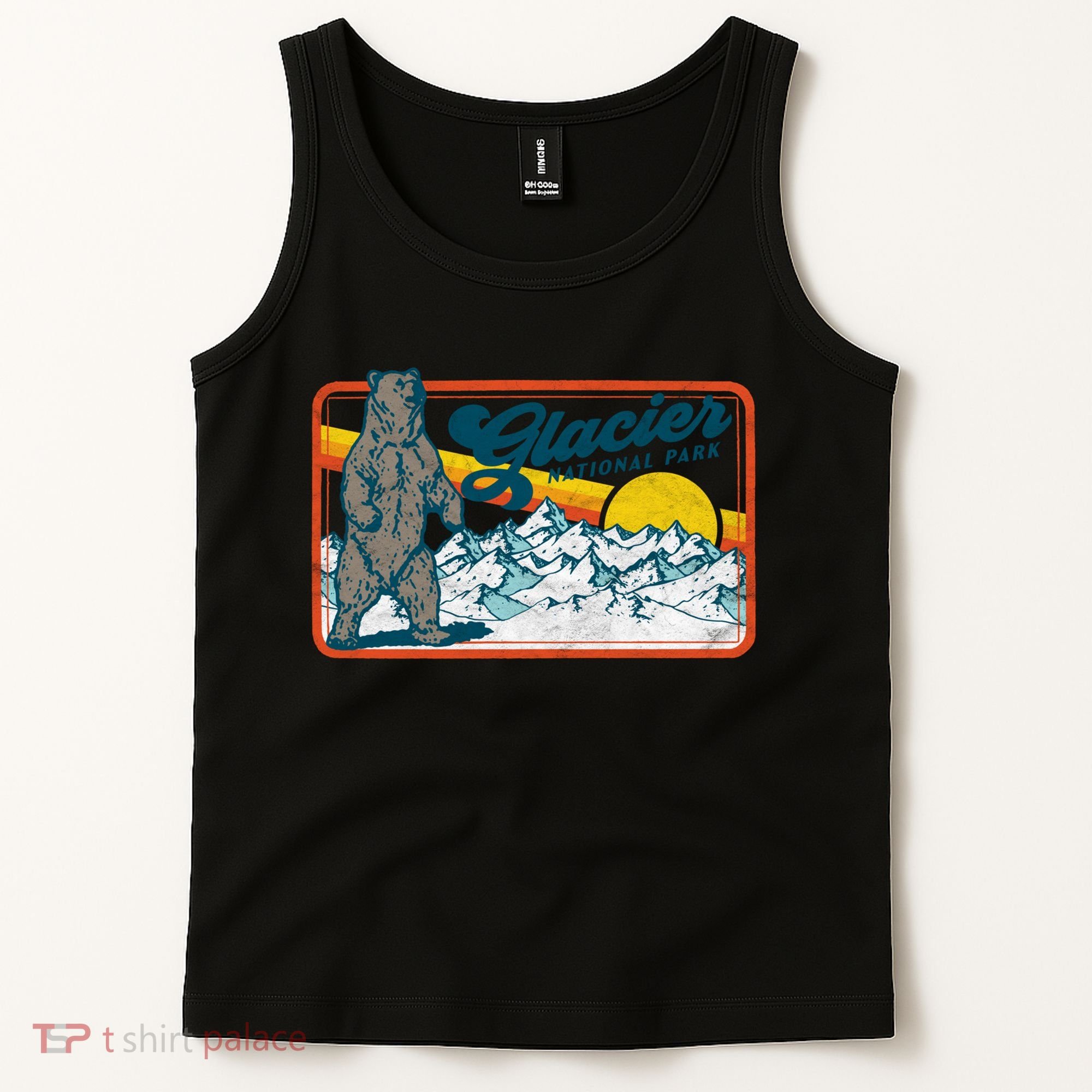 Retro Glacier National Park 80's Bear Graphic 80s Meaningful Gift Tank Top