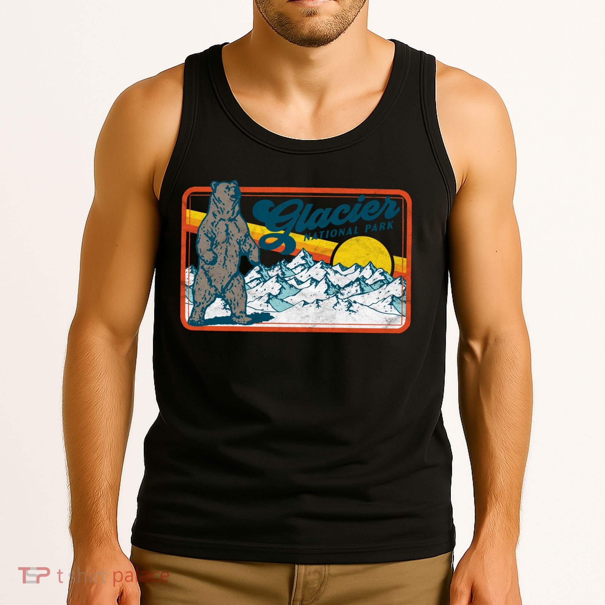 Retro Glacier National Park 80's Bear Graphic 80s Meaningful Gift Tank Top