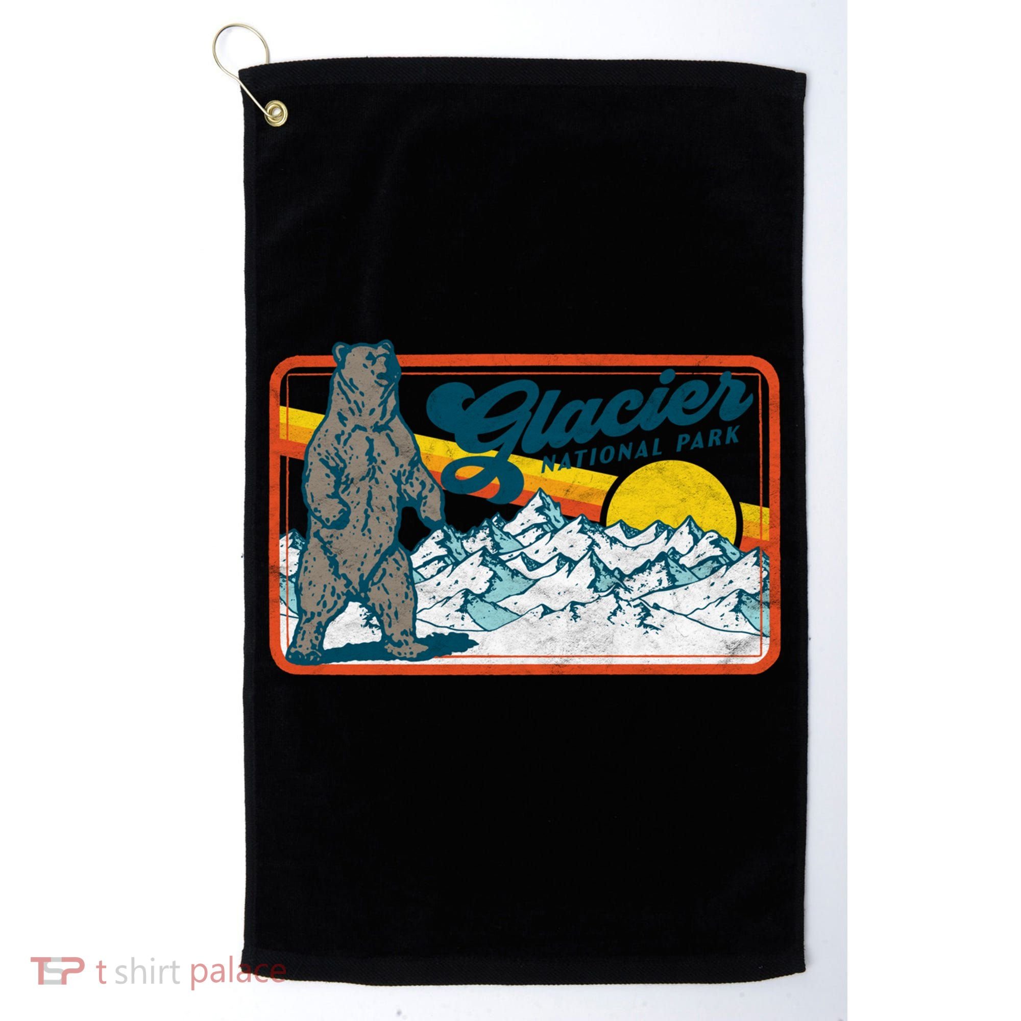 Retro Glacier National Park 80's Bear Graphic 80s Meaningful Gift Golf Towel
