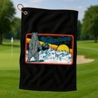 Retro Glacier National Park 80's Bear Graphic 80s Meaningful Gift Golf Towel thumb 1