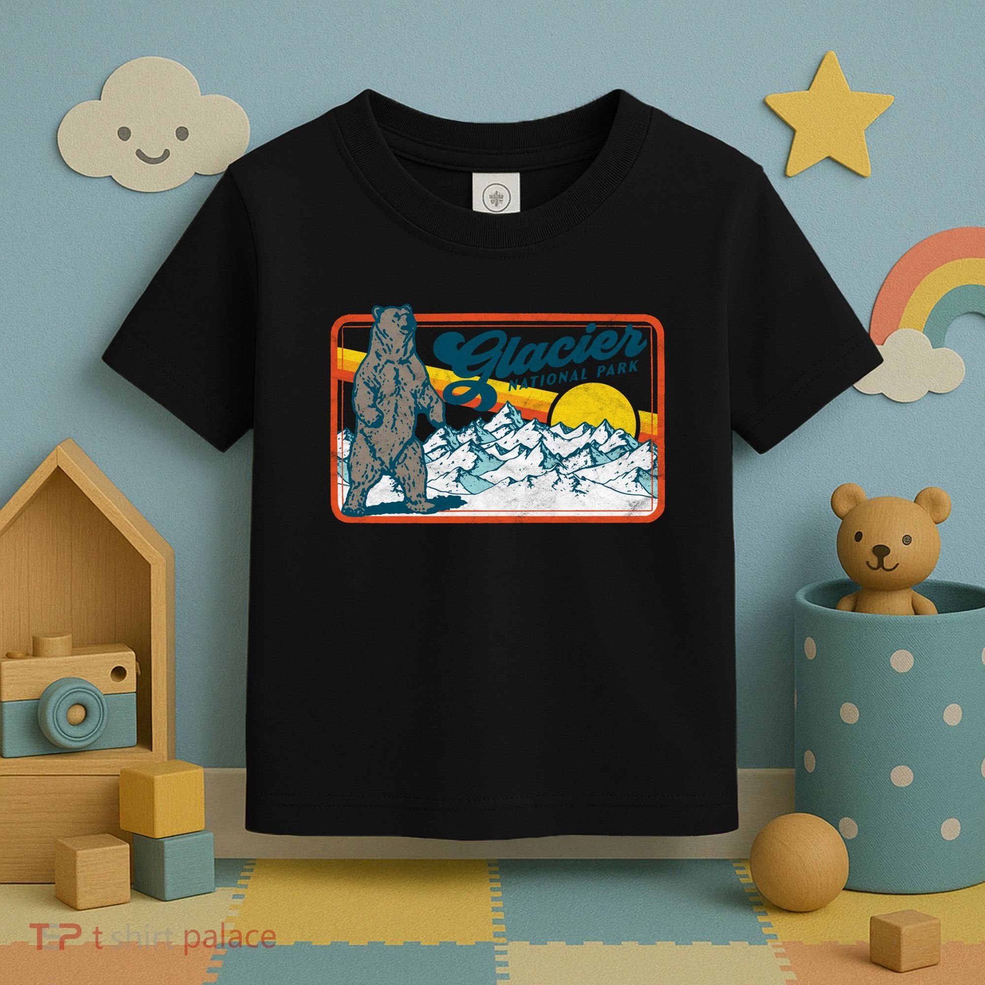 Retro Glacier National Park 80's Bear Graphic 80s Meaningful Gift Toddler T-Shirt