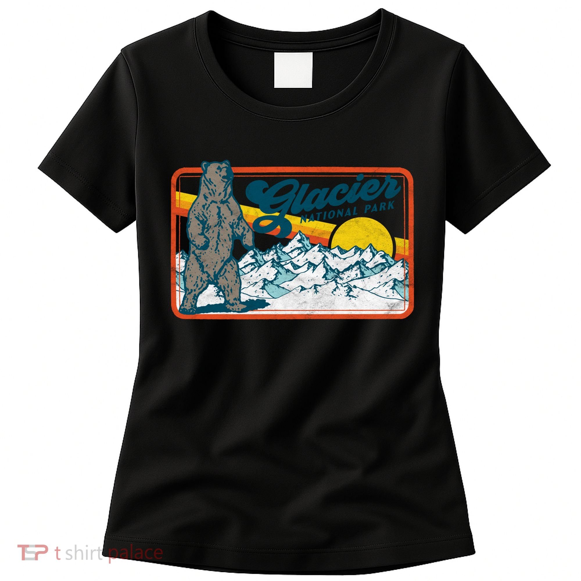 Retro Glacier National Park 80's Bear Graphic 80s Meaningful Gift Women's T-Shirt