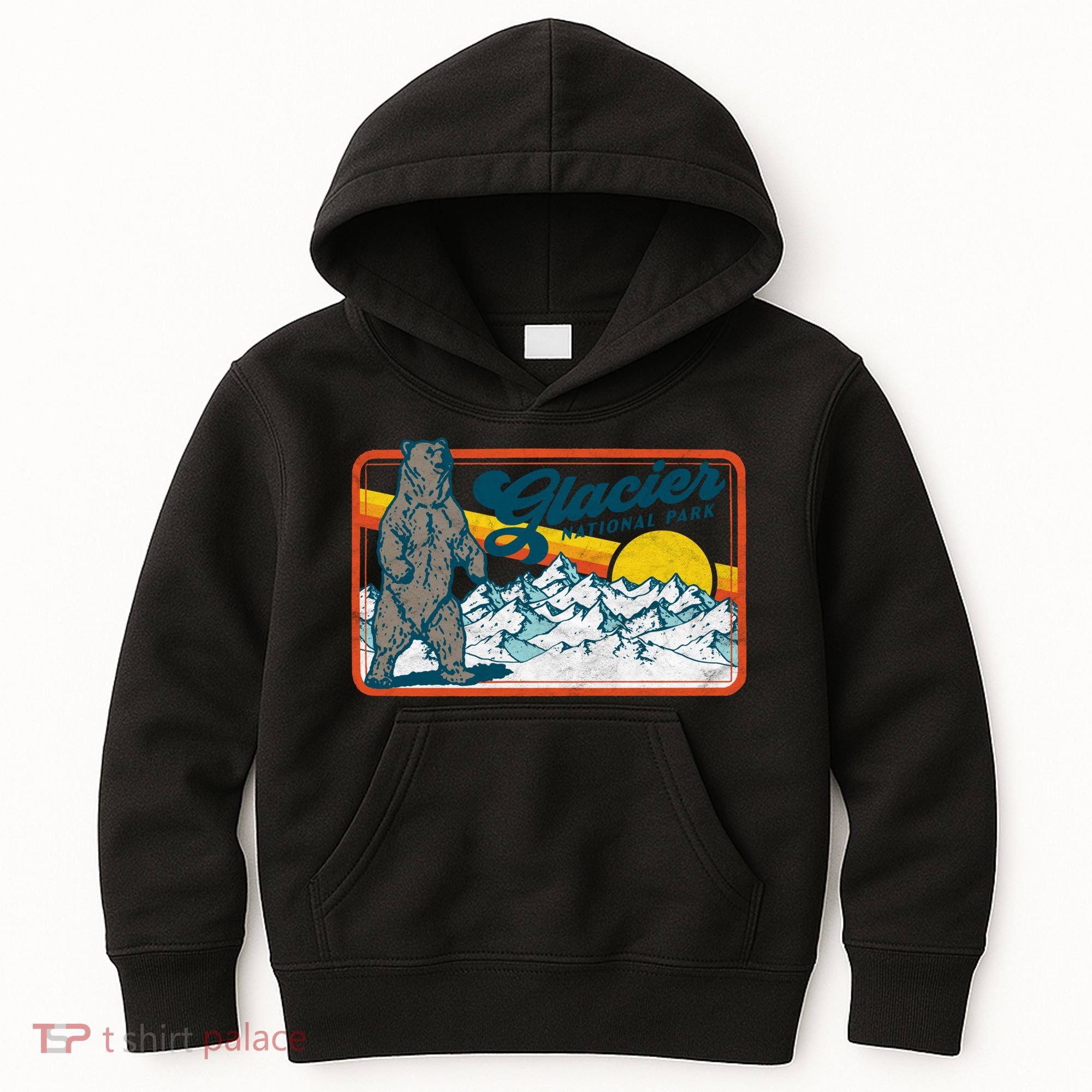 Retro Glacier National Park 80's Bear Graphic 80s Meaningful Gift Kids Hoodie