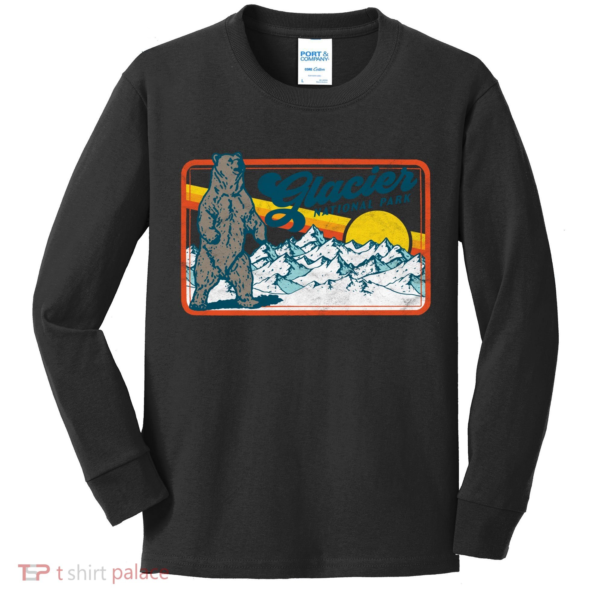 Retro Glacier National Park 80's Bear Graphic 80s Meaningful Gift Kids Long Sleeve Shirt