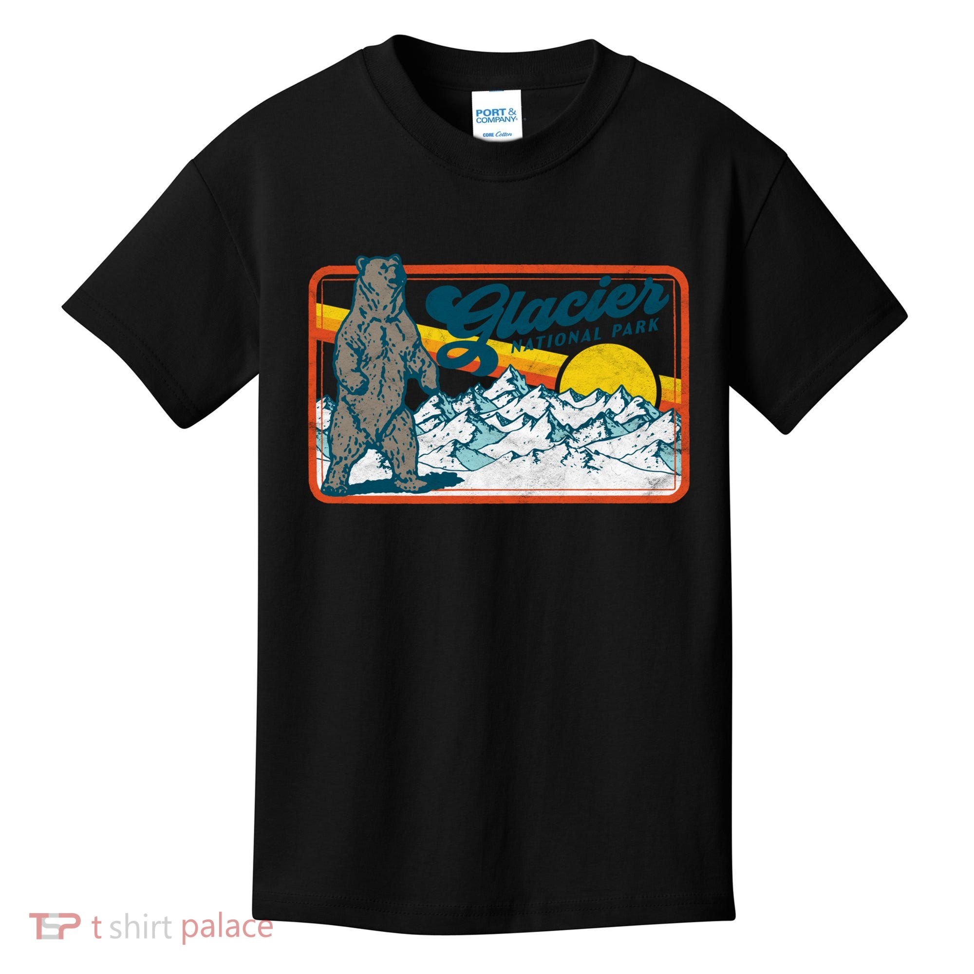 Retro Glacier National Park 80's Bear Graphic 80s Meaningful Gift Kids T-Shirt