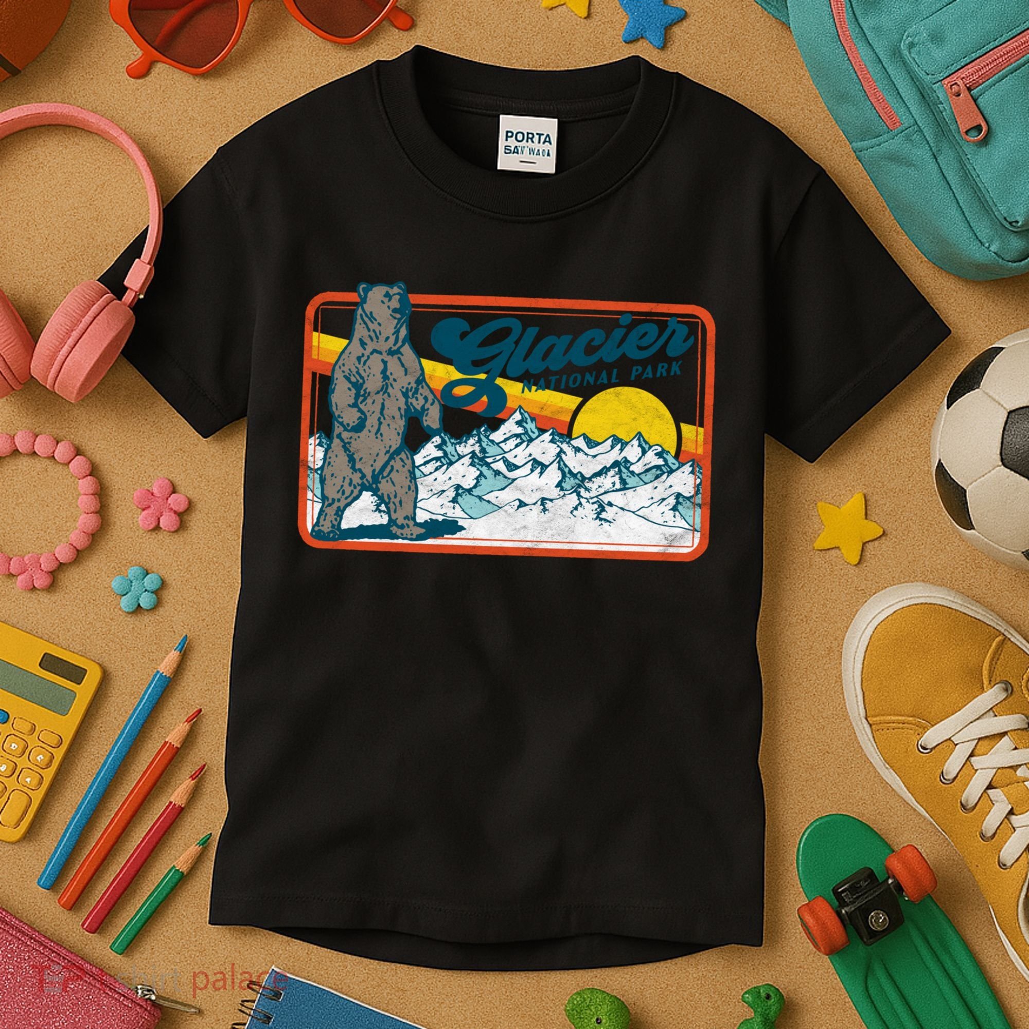 Retro Glacier National Park 80's Bear Graphic 80s Meaningful Gift Kids T-Shirt