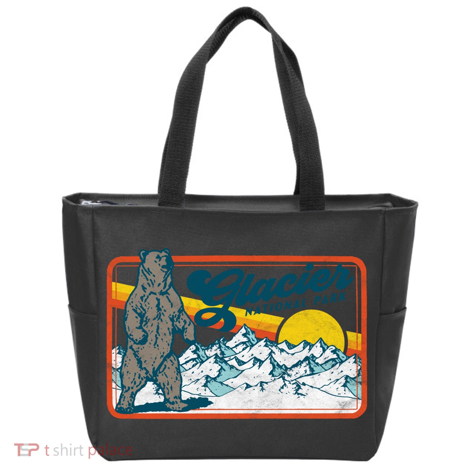 Retro Glacier National Park 80's Bear Graphic 80s Meaningful Gift Tote Bag