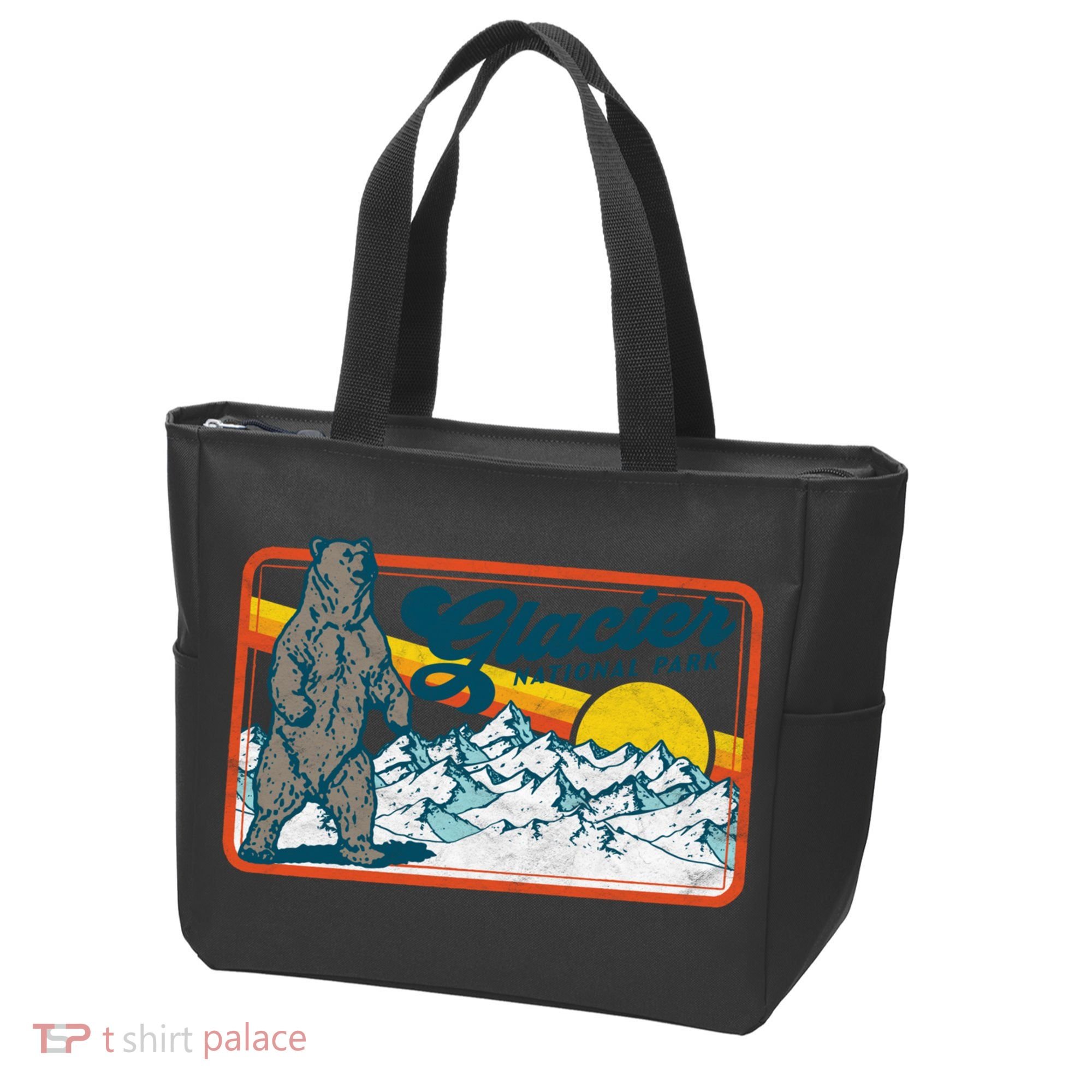 Retro Glacier National Park 80's Bear Graphic 80s Meaningful Gift Tote Bag
