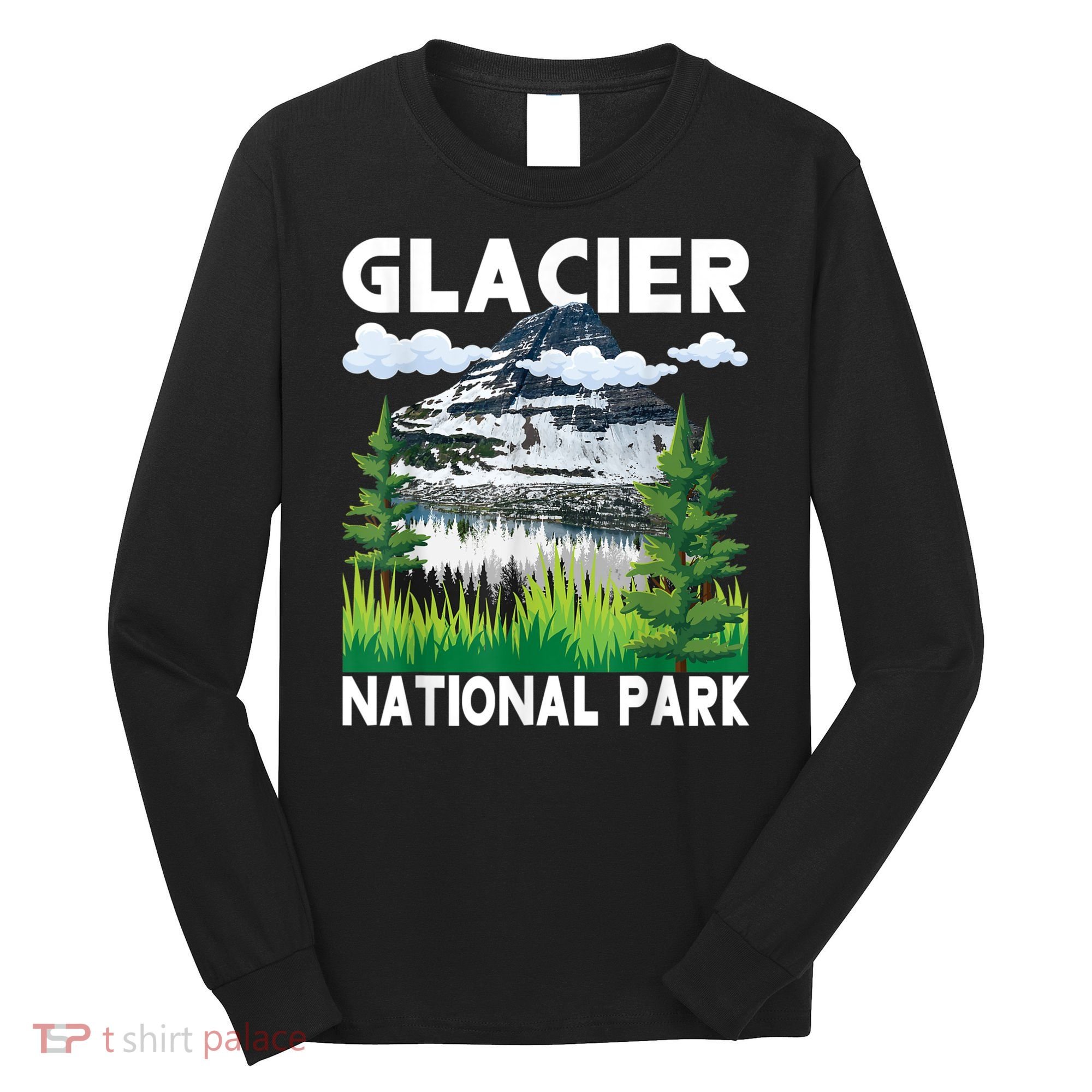 Retro Glacier National Park Hiking & Camping Lover Long Sleeve Shirt