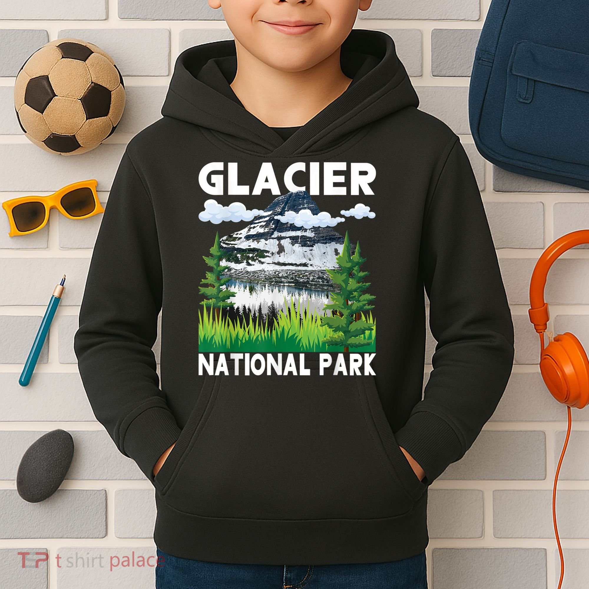 Retro Glacier National Park Hiking & Camping Lover Kids Hoodie