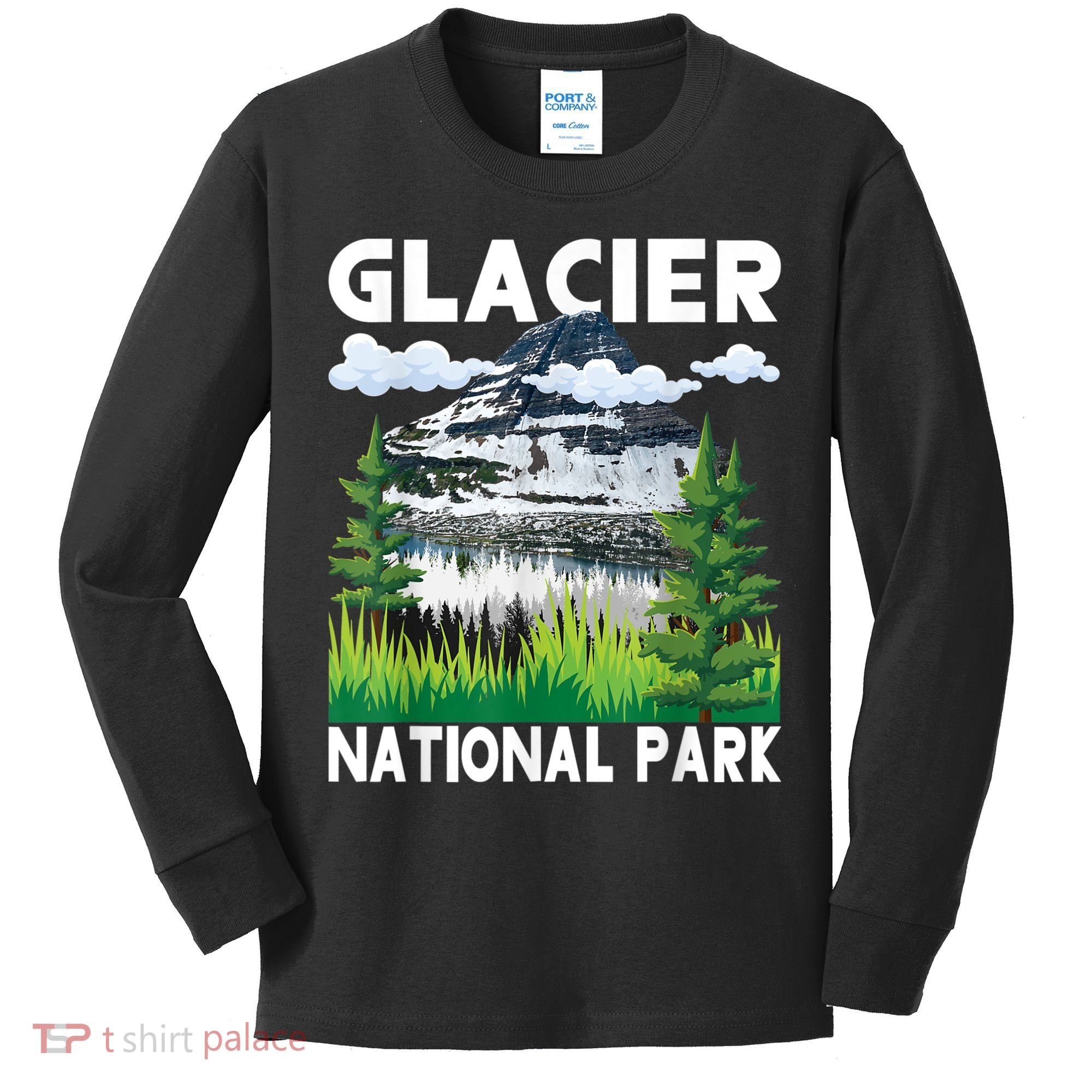 Retro Glacier National Park Hiking & Camping Lover Kids Long Sleeve Shirt