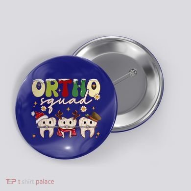 Retro Groovy Ortho Squad Christmas Orthodontist Dentist Gift Button