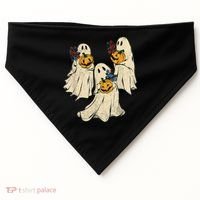 Retro Groovy Pumpkin Ghost Costume Halloween Floral Ghosts USA-Made Doggie Bandana thumb 0