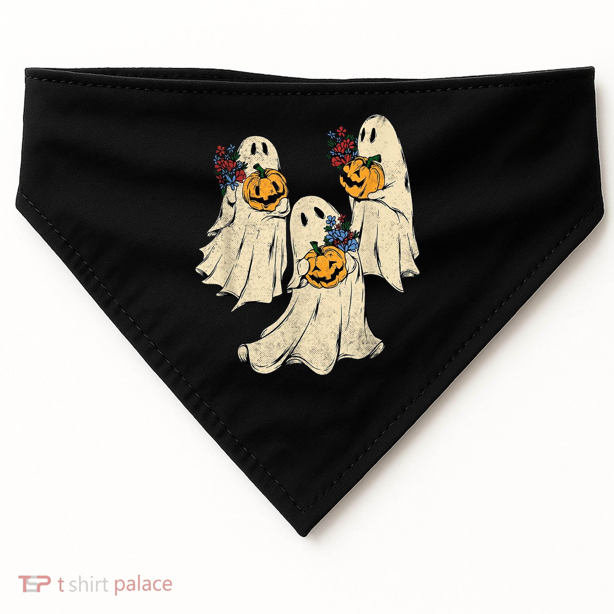 Retro Groovy Pumpkin Ghost Costume Halloween Floral Ghosts USA-Made Doggie Bandana