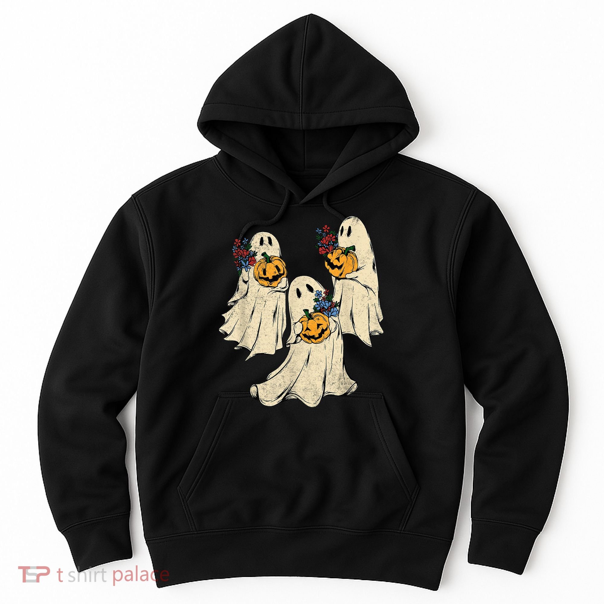 Retro Groovy Pumpkin Ghost Costume Halloween Floral Ghosts Hoodie