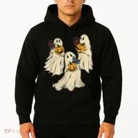 Retro Groovy Pumpkin Ghost Costume Halloween Floral Ghosts Hoodie thumb 2