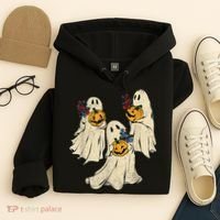 Retro Groovy Pumpkin Ghost Costume Halloween Floral Ghosts Hoodie thumb 4