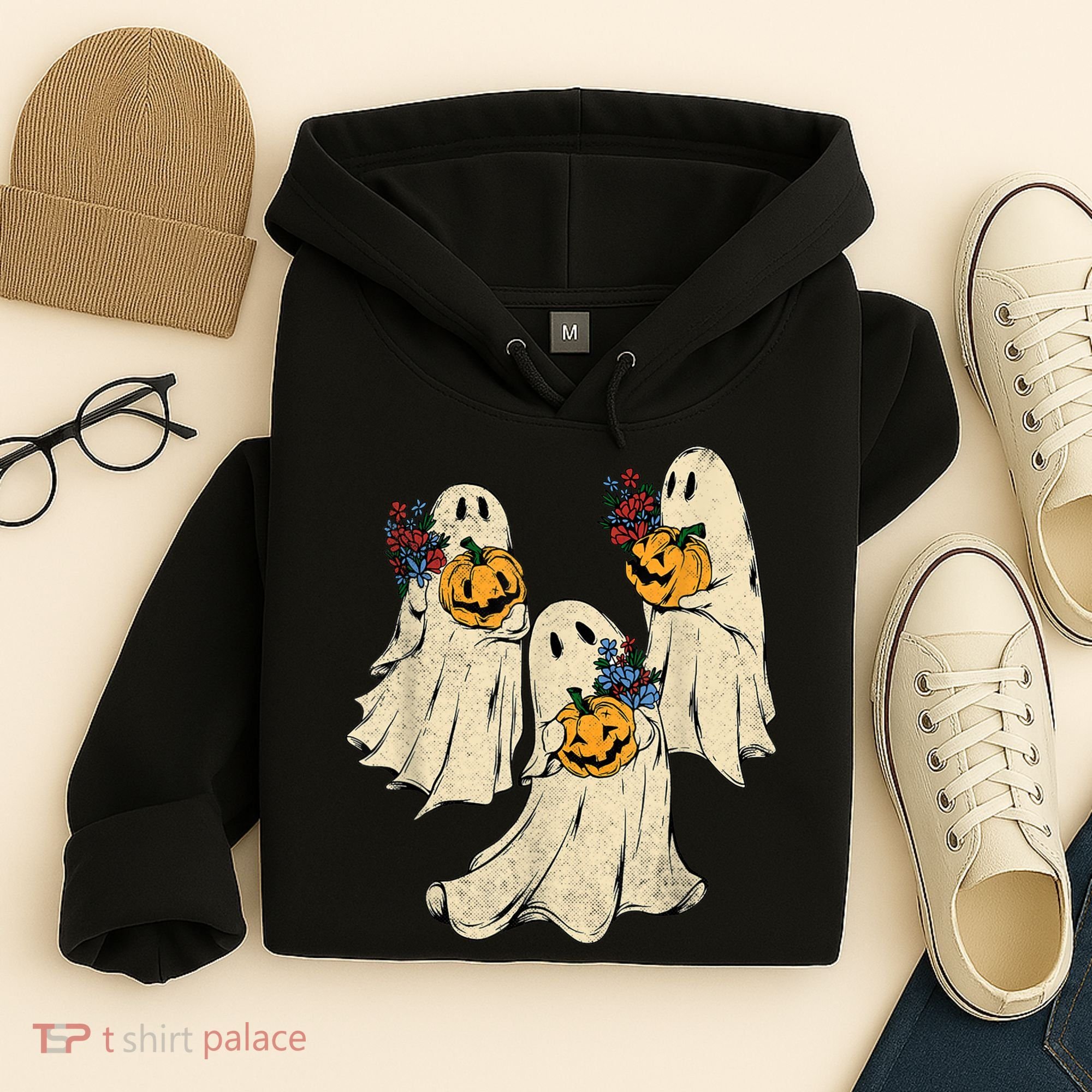 Retro Groovy Pumpkin Ghost Costume Halloween Floral Ghosts Hoodie