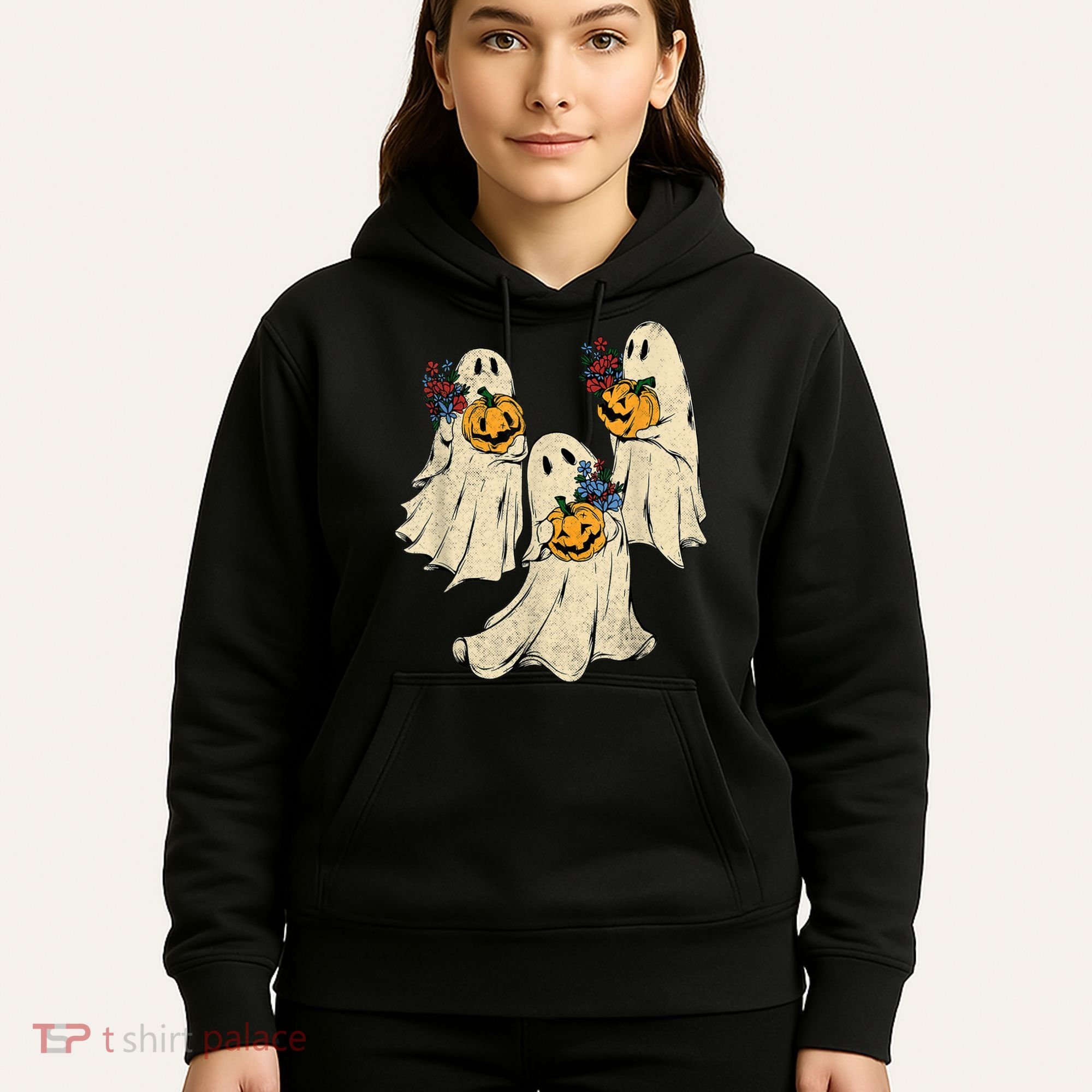 Retro Groovy Pumpkin Ghost Costume Halloween Floral Ghosts Hoodie