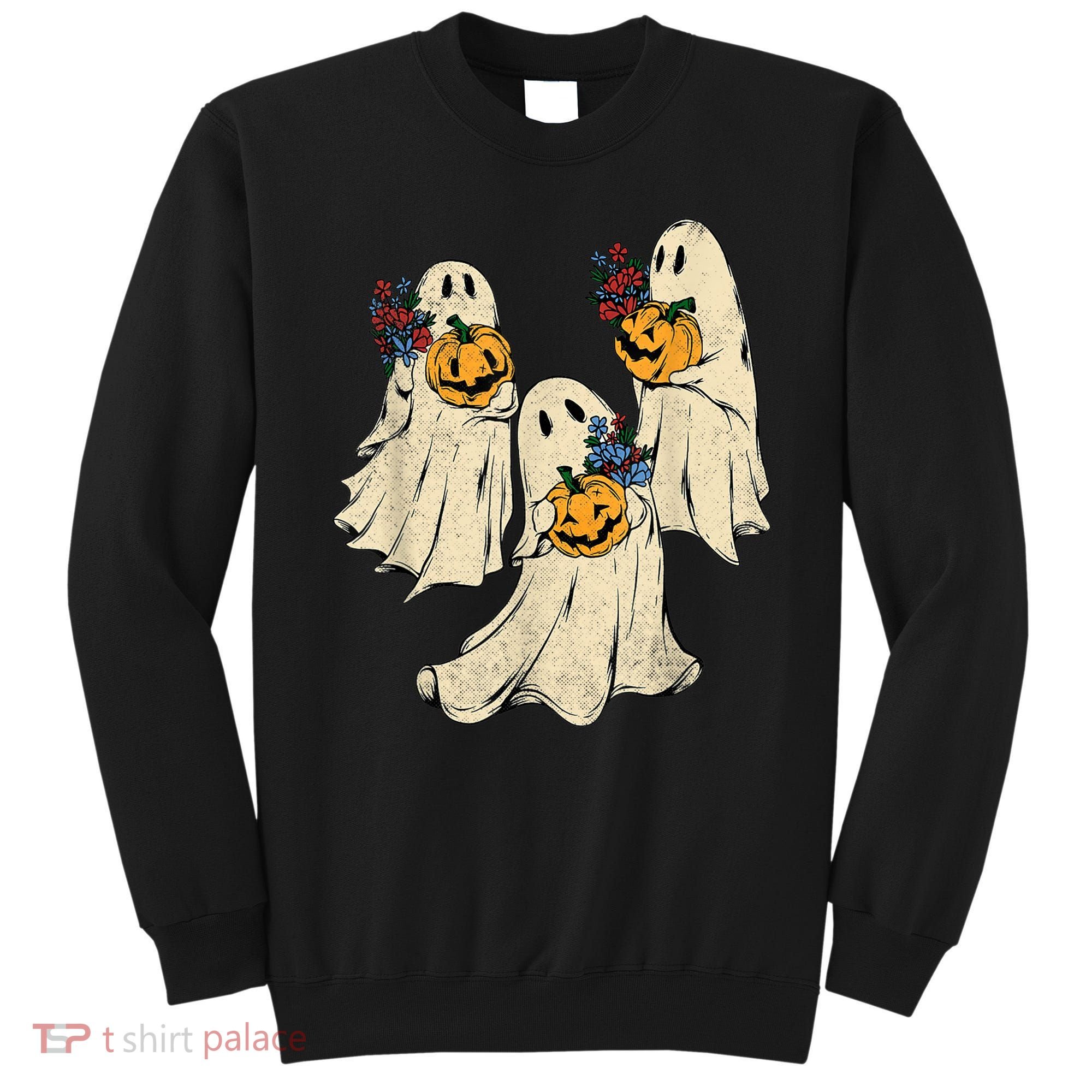 Retro Groovy Pumpkin Ghost Costume Halloween Floral Ghosts Sweatshirt