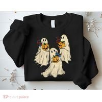 Retro Groovy Pumpkin Ghost Costume Halloween Floral Ghosts Sweatshirt thumb 2