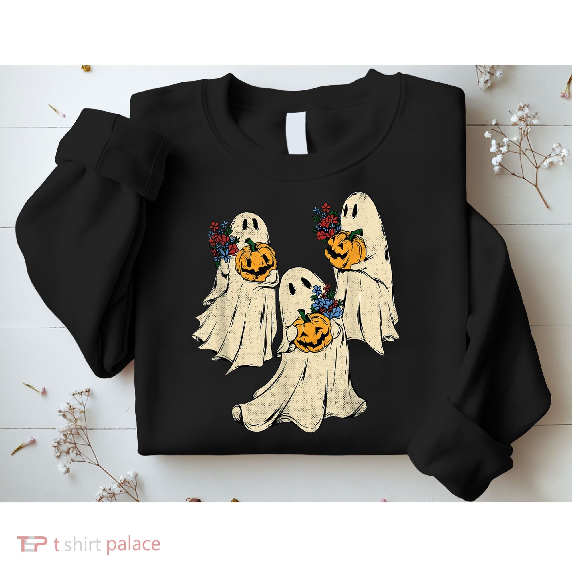 Retro Groovy Pumpkin Ghost Costume Halloween Floral Ghosts Sweatshirt