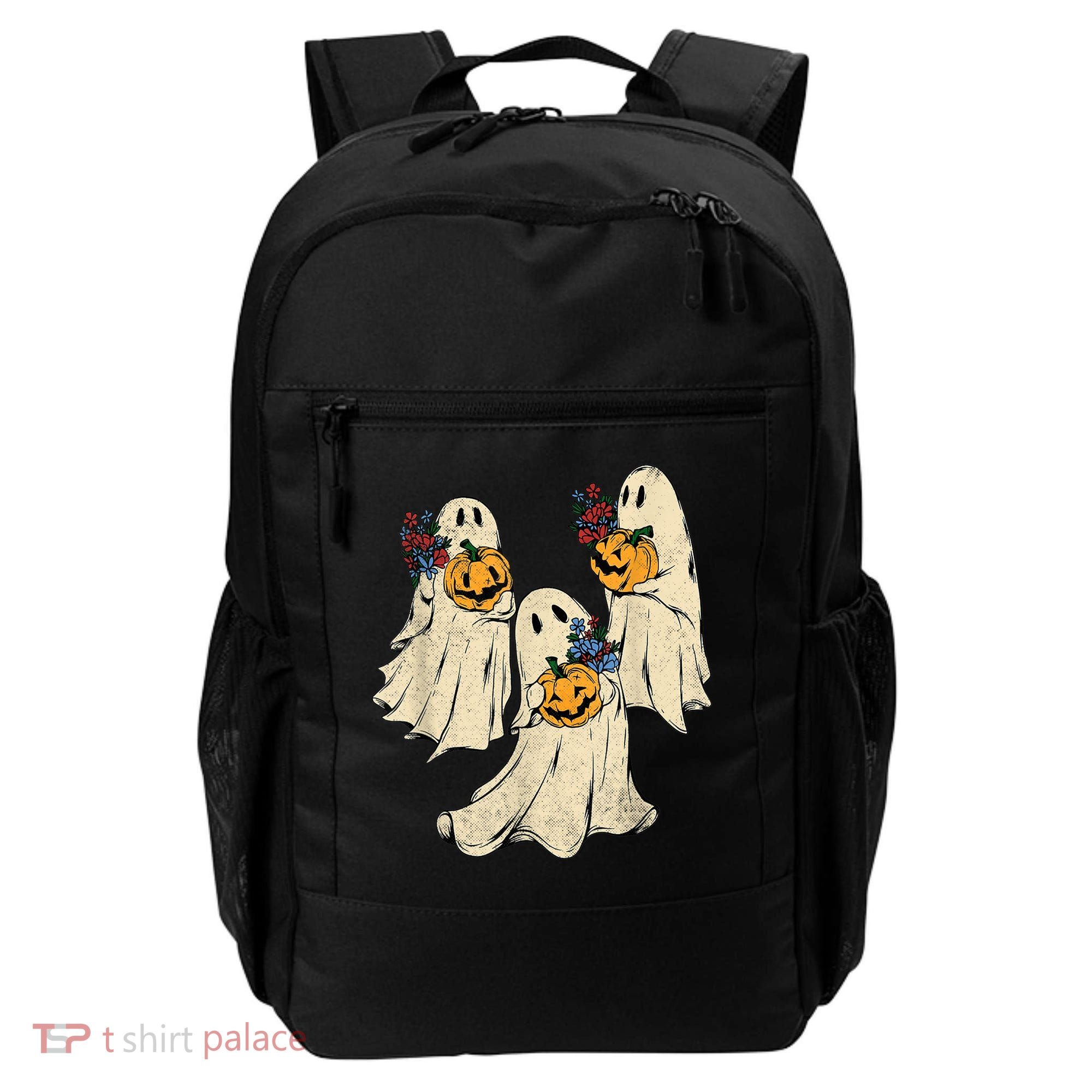 Retro Groovy Pumpkin Ghost Costume Halloween Floral Ghosts Backpack