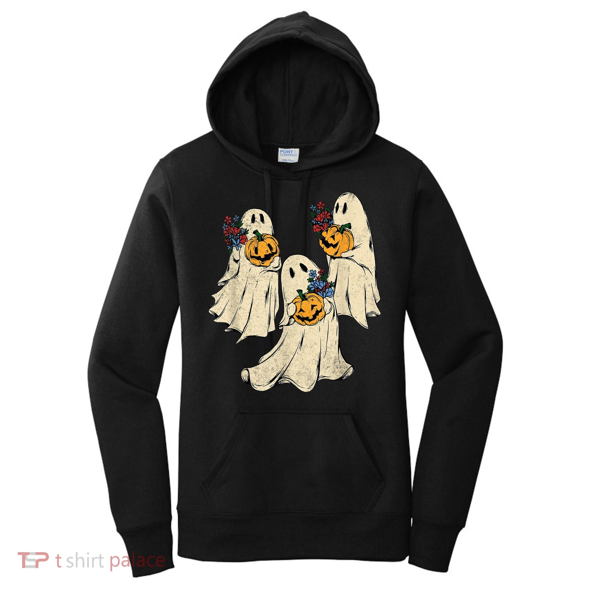 Retro Groovy Pumpkin Ghost Costume Halloween Floral Ghosts Women's Hoodie